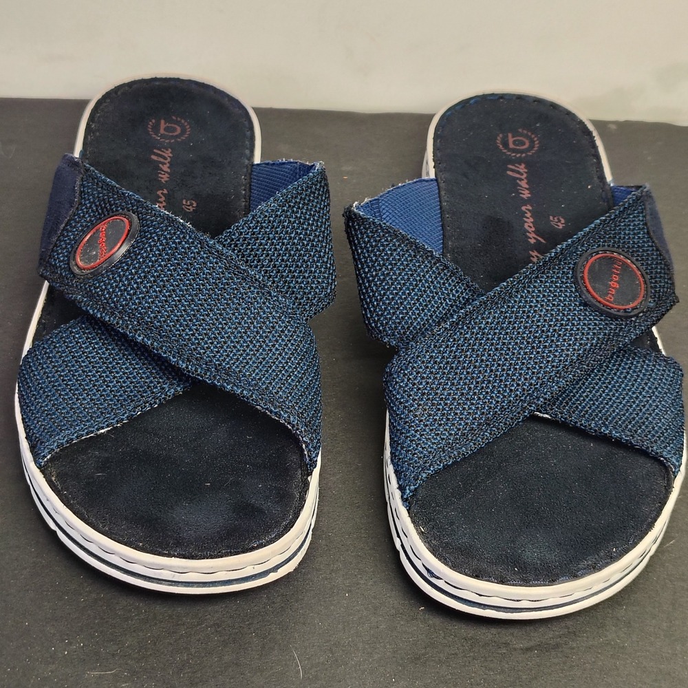 Bugatti Men Slide Sandals 45 Blue Textile Criss-Cross Strap 321-AEV81-6900-4100
